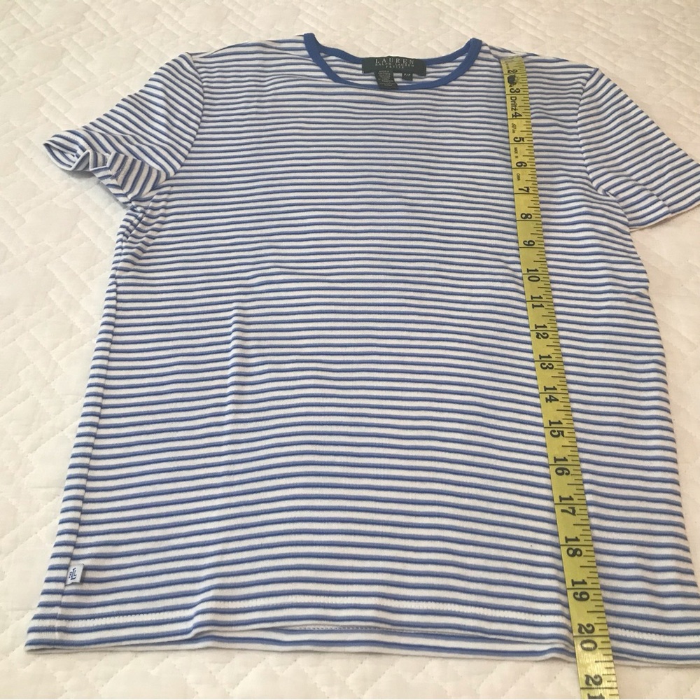 Lauren Ralph Lauren Blue White Striped Short Sleeve Tee Shirt Size P/P - Picture 4 of 8